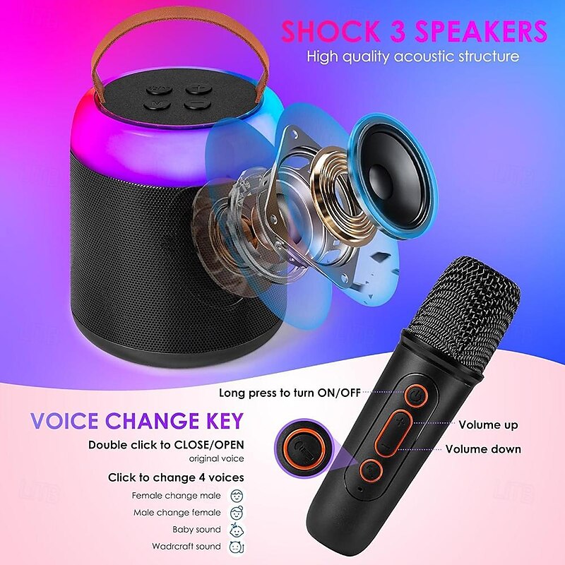 Mini Karaoke Machine with 1 Wireless Microphones for Kids Adults Portable Bluetooth Speaker Toy for Girls and Boys 2 4 5 6 7 8 9 10 12 Year Old Girl Birthday Gift Home Party Ideas4