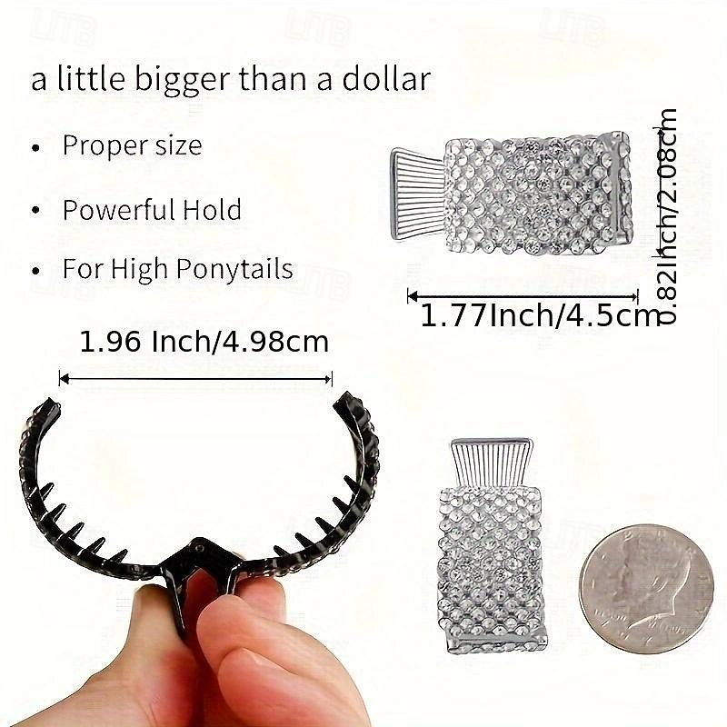 3pcs, Elegant Premium Shiny Rhinestone Hair Clips, Convenient Trendy Ponytail Fixed Buckles, Women Girls Casual Party Supplies, Gift Photo Props3