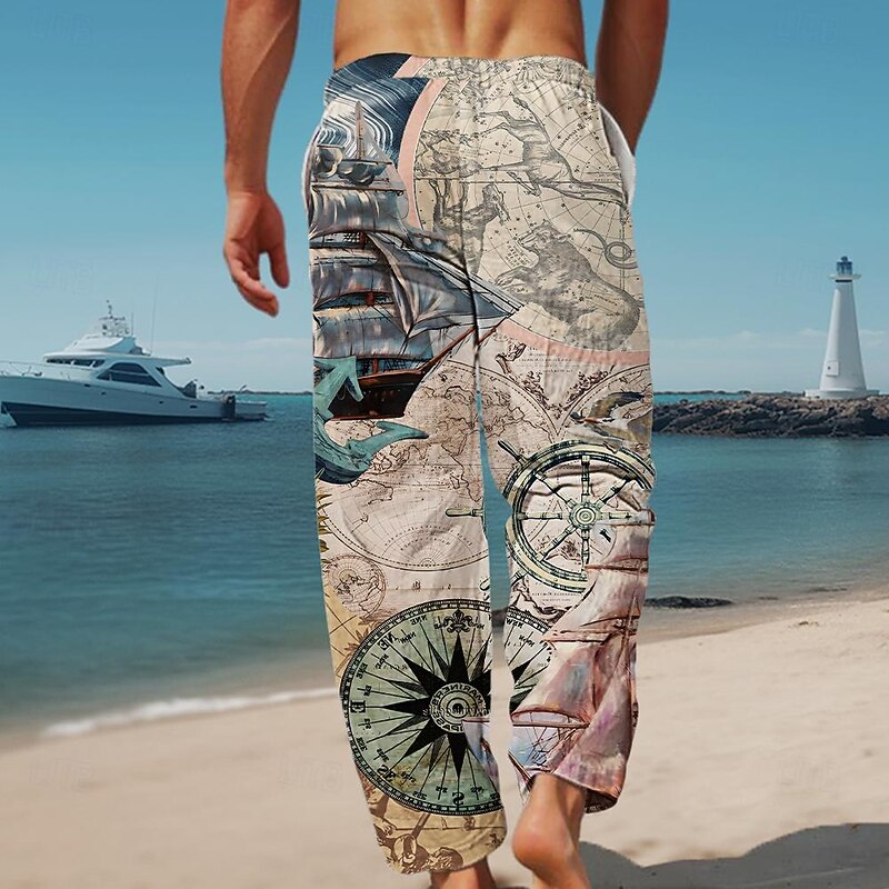 Men's Graphic Casual Pants Mid Waist Holiday Straight Leg Summer Spring 3D Print Beige2