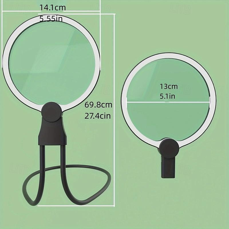1pc Hands-Free Lighted Magnifier, Neck-Wearable Large Lens for Close Work, LED Illuminated Magnifying Glass for Reading, Sewing, Cross Stitching, with Type-C Magnetic Design2