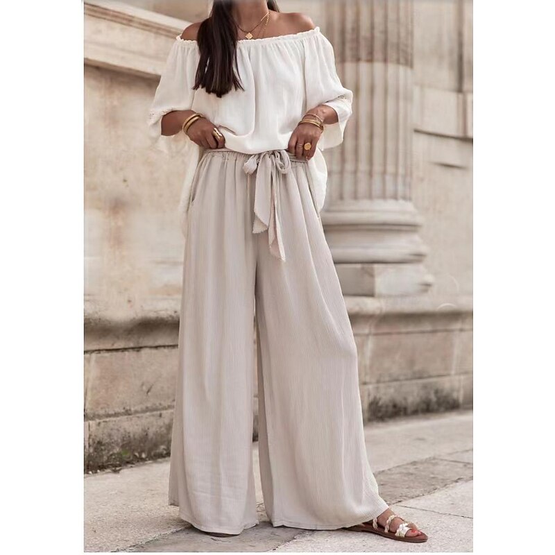 Women's EU / US Size Palazzo Pants Casual Daily Full Length High Rise Solid Colored Boot Leg Comfortable Inelastic Casual Going out Gray Green Camel Apricot Black All Seasons Regular Fit2