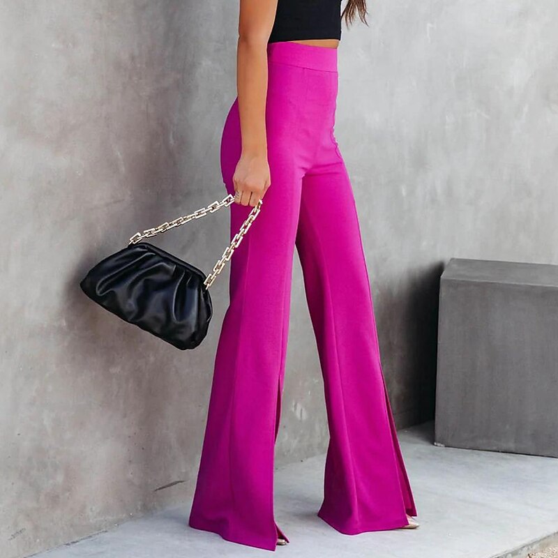 Women's Pants Trousers Fashion Long Plain Split Breathability Comfortable Micro-elastic Casual Daily Black Rose Red Spring & Summer Regular Fit4