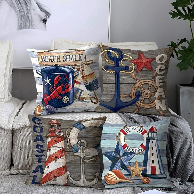 Decorative Toss Pillows Cover 4PC Soft Square Cushion Case Pillowcase for Bedroom Livingroom Sofa Couch Chair Ocean Archor2