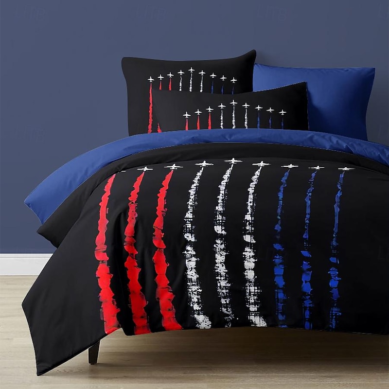 American US Airplanes Duvet Cover Set Independence Day Stylish and Thematic Bedding Set Featuring Iconic Aircraft Designs Soft and Durable Perfect for Aviation Enthusiasts Bedroom Decor