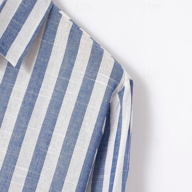 Men's Shirt Linen Shirt Summer Shirt Beach Shirt Cotton Linen Shirt Striped Shirts Striped Vacation Hawaiian Yellow Red Blue Green Long Sleeve Turndown Spring &  Fall Clothing Apparel Button-Down3