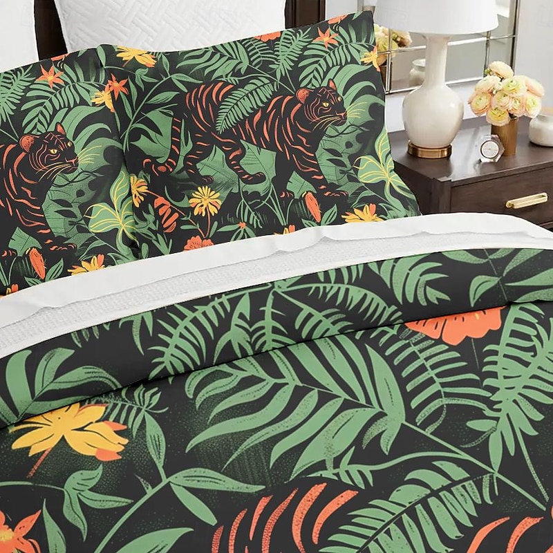Tropical Plant Vines Thick Felt Square Bed Duvet Cover Bed Set 2-piece Set 3-piece Set Lightweight Soft Short Plush Set3