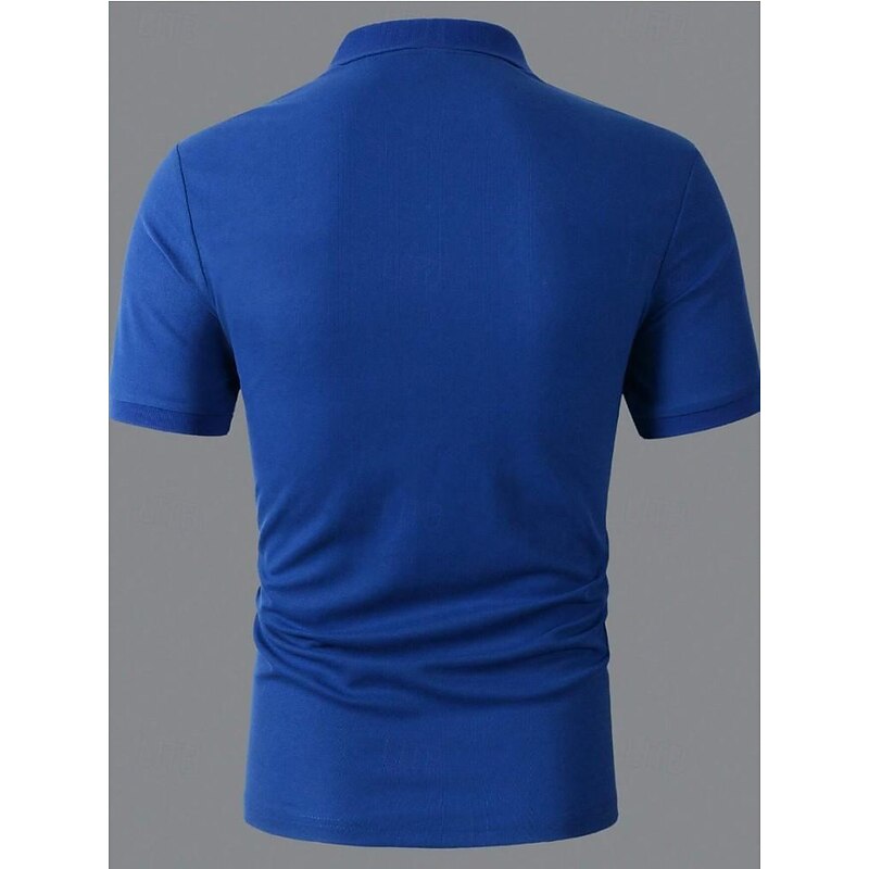 Men's Cotton Blend Polo Shirt Golf Shirt Casual Holiday Ribbed Polo Collar Short Sleeve Fashion Basic Solid Color Patchwork Pocket Summer Regular Fit Light Blue Black White Yellow Royal Blue Cotton2