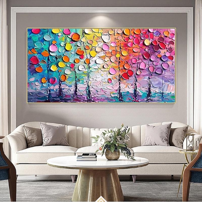 Abstract Colorful Floral Canvas painting handmade Wall Art painting Hand Painted Thick Textured Petal Knife Painting Contemporary artwork Home Decor Customized Sofa Artwork forest painting
