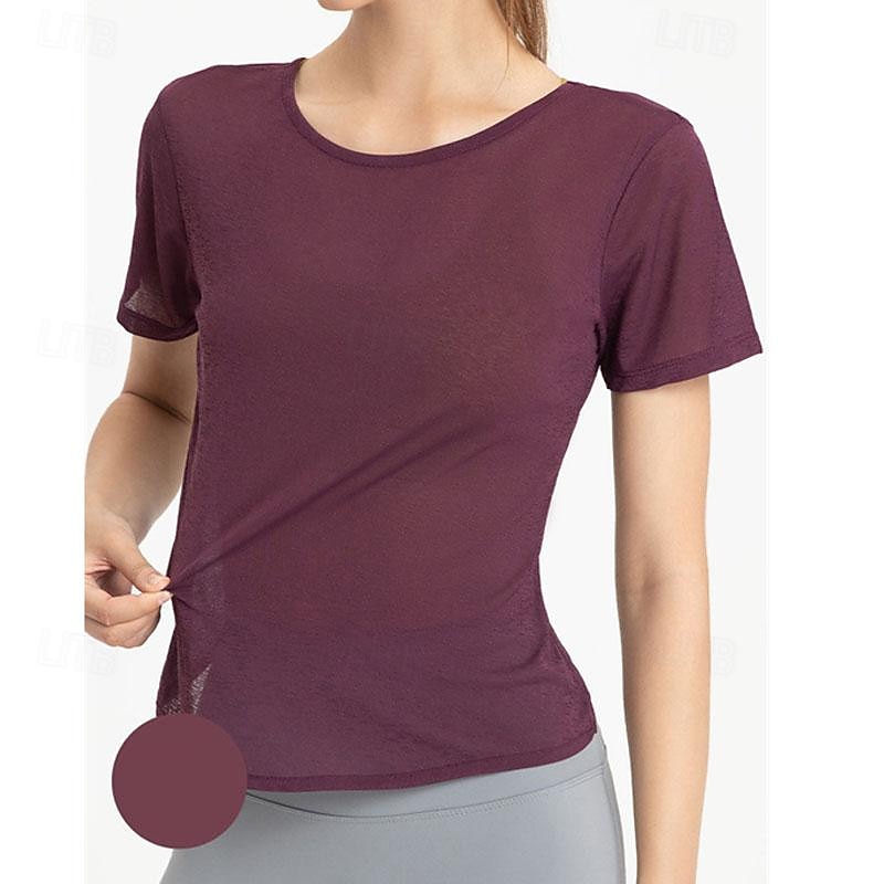 Women's Yoga Top Crew Neck Quick Dry Lightweight Breathable Backless Short Sleeve Sports Solid Color Tee Tshirt Top For Running Fitness Yoga Loose Fit Activewear4