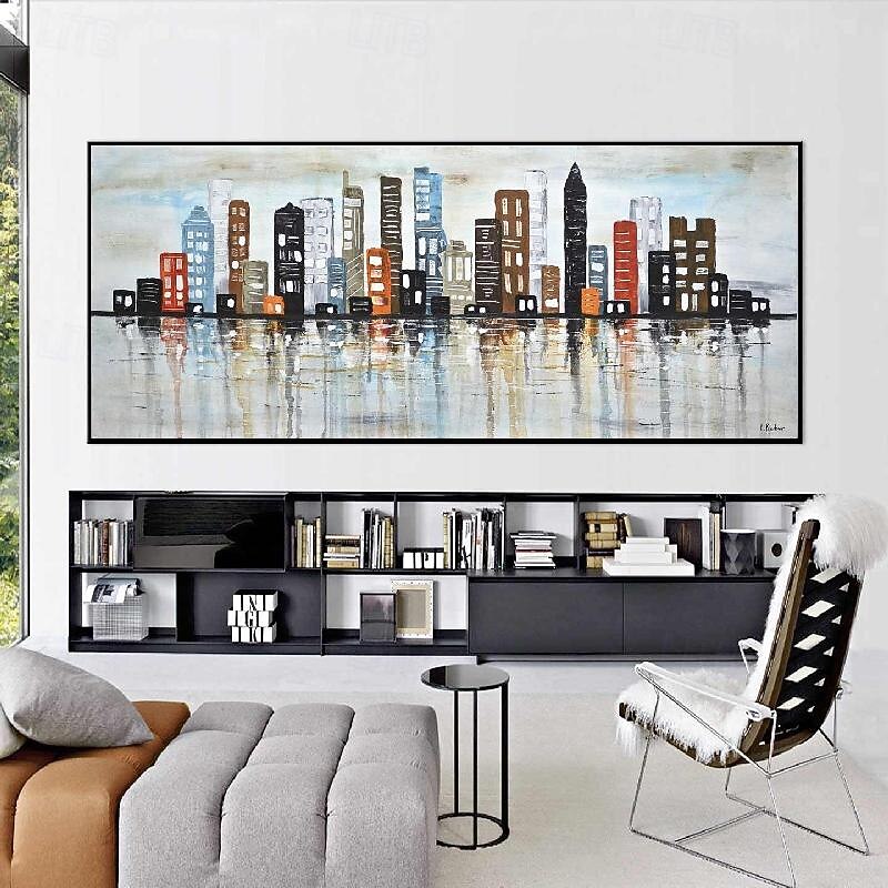 Abstract city Paitning hand painted on Canvas Textured New york city oil painting handmade Wall Art Colorful city Wall Decor Bright painting Large Modern Art PIanting for Hotel wall decoration