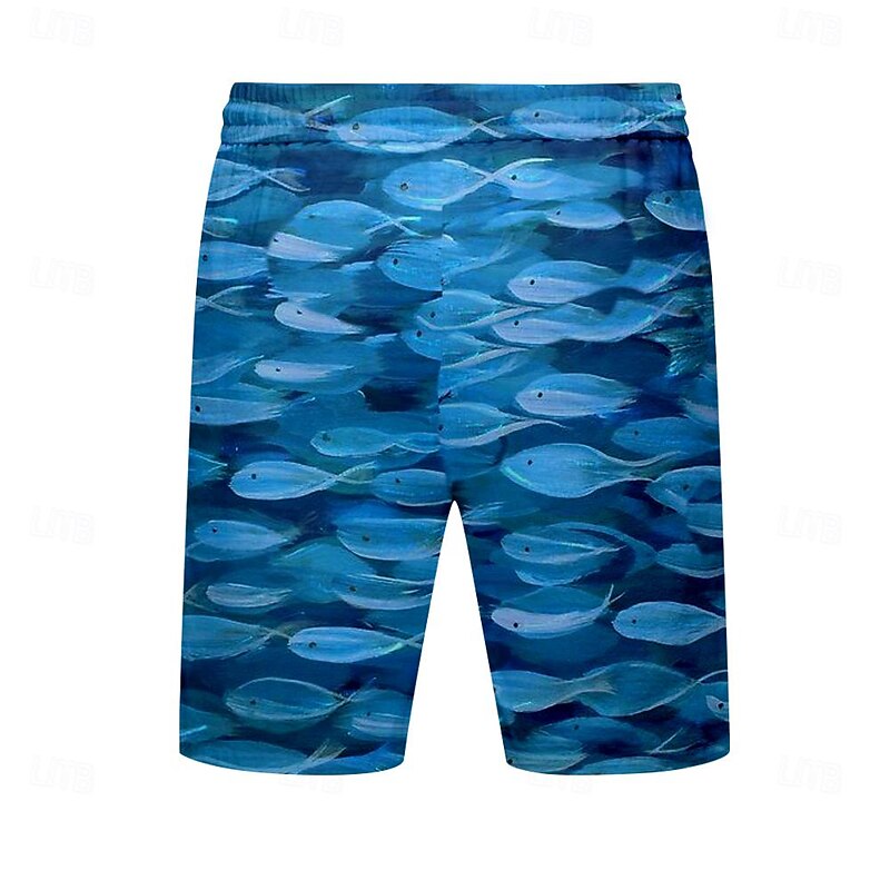 Men's Animal Optical Illusion Fish Swim Trunks Swim Shorts Board Shorts Mid Waist Fashion Streetwear Hawaiian Casual Daily Holiday Pocket Drawstring Elastic Waist Designer Clothing Apparel3