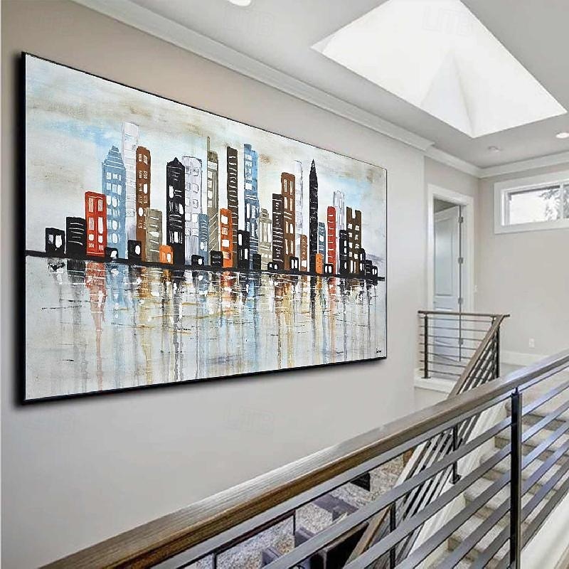 Abstract city Paitning hand painted on Canvas Textured New york city oil painting handmade Wall Art Colorful city Wall Decor Bright painting Large Modern Art PIanting for Hotel wall decoration2