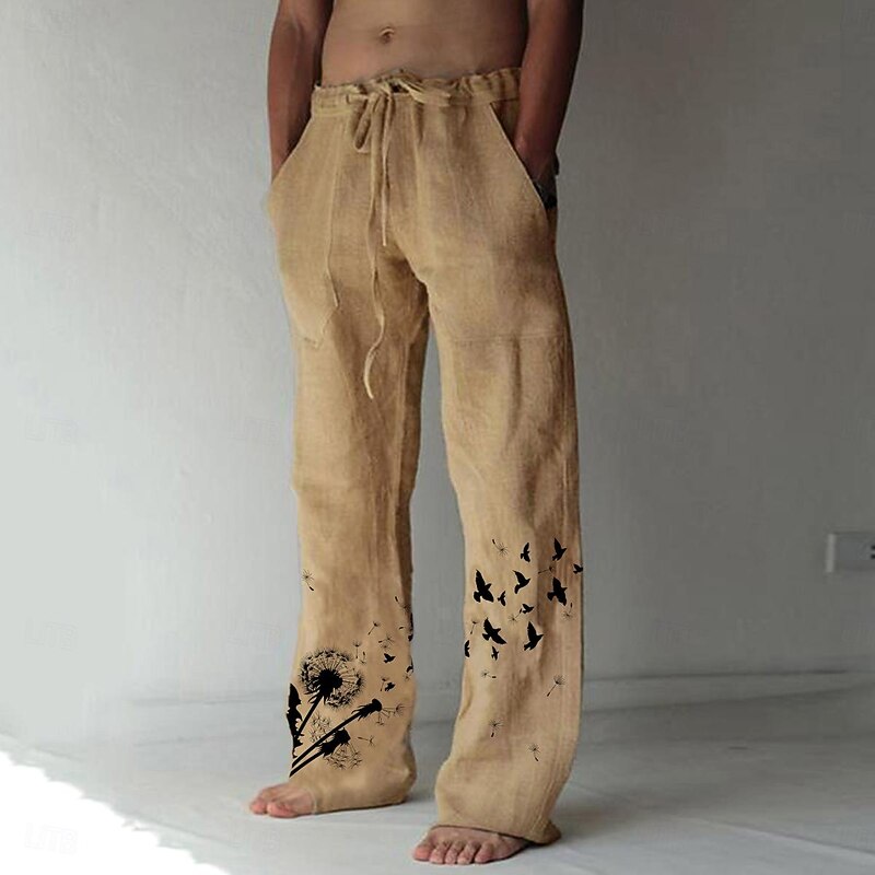 Men's Graphic Prints Dandelion Trousers Summer Pants Beach Pants Mid Waist Fashion Designer Big and Tall Casual Daily For Vacation Elastic Drawstring Design Front Pocket Straight Leg Spring & Summer2
