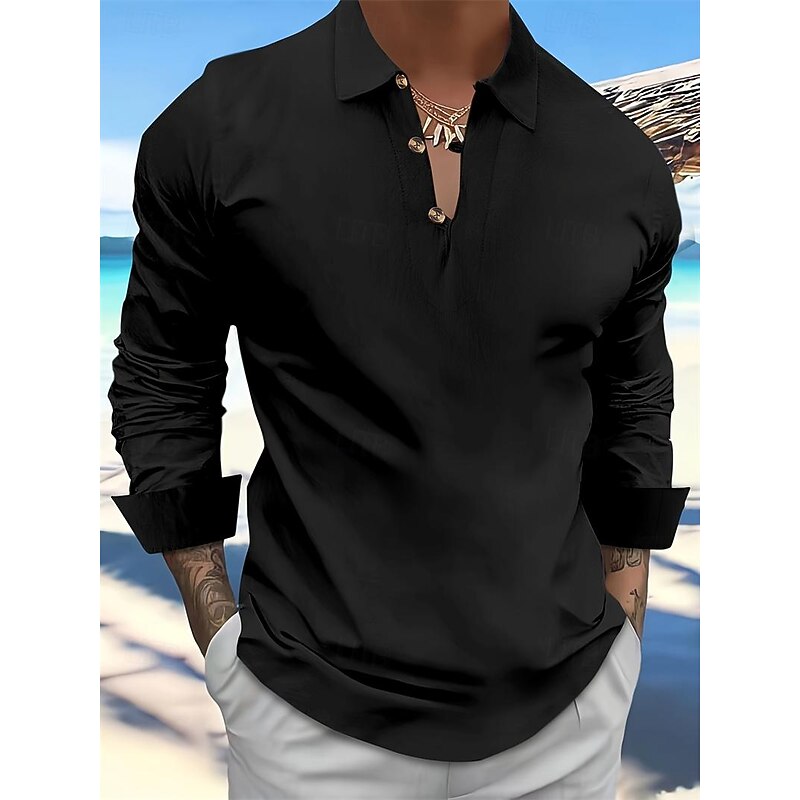 Men's Shirt Linen Shirt Popover Shirt Summer Shirt Beach Wear Plain Vacation Curise Black White Blue Long Sleeve Collar Spring & Summer Clothing Apparel4