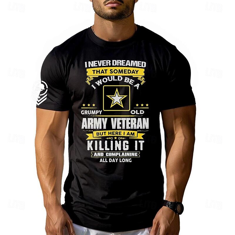 Veterans Day Men's Patriot Patriotic Veteran Soldier Army T shirt Tee Top 100% Cotton Short Sleeve Graphic Shirt Black Comfortable Tee Street Holiday Fashion Designer