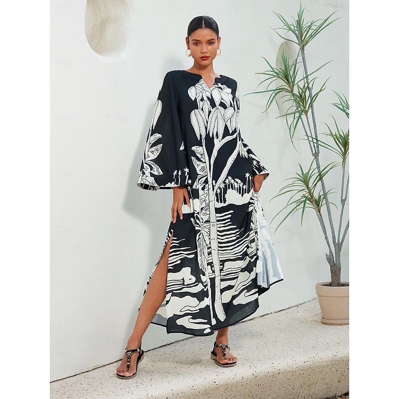 Vacation V Neck Long Sleeve Maxi Dress3