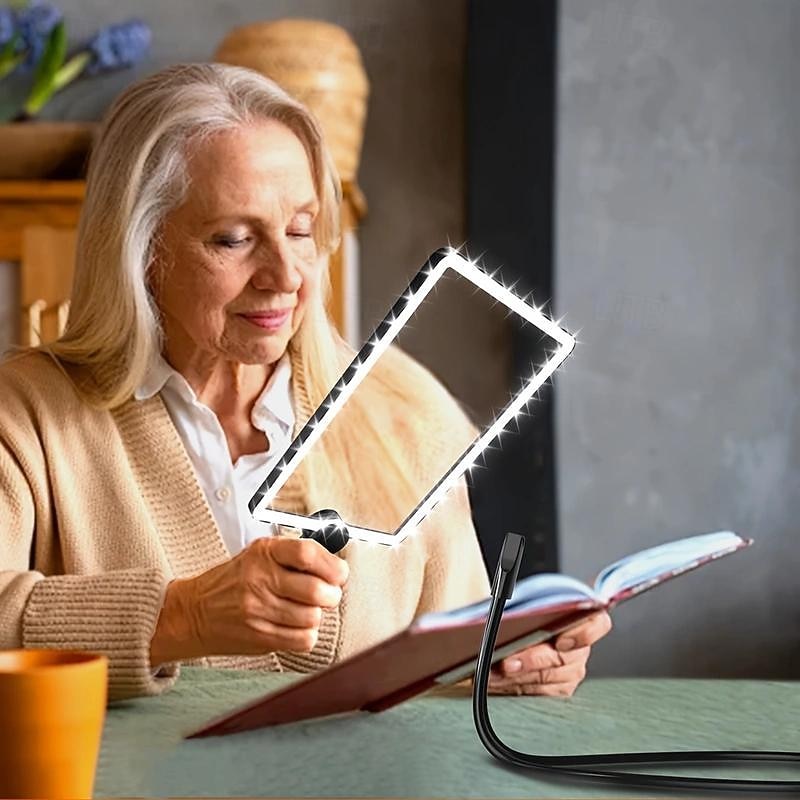 1pc Hands-Free Lighted Magnifier, Neck-Wearable Large Lens for Close Work, LED Illuminated Magnifying Glass for Reading, Sewing, Cross Stitching, with Type-C Magnetic Design