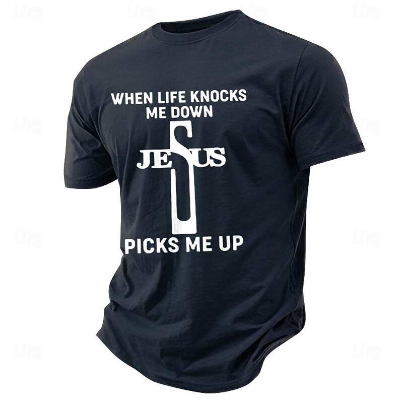 Men's Letter Cross Jesus T Shirt Tee Top 100% Cotton Short Sleeve Graphic Shirt Black Army Green Dark Blue Comfortable Tee Street Sports Outdoor Fashion Designer Clothing3