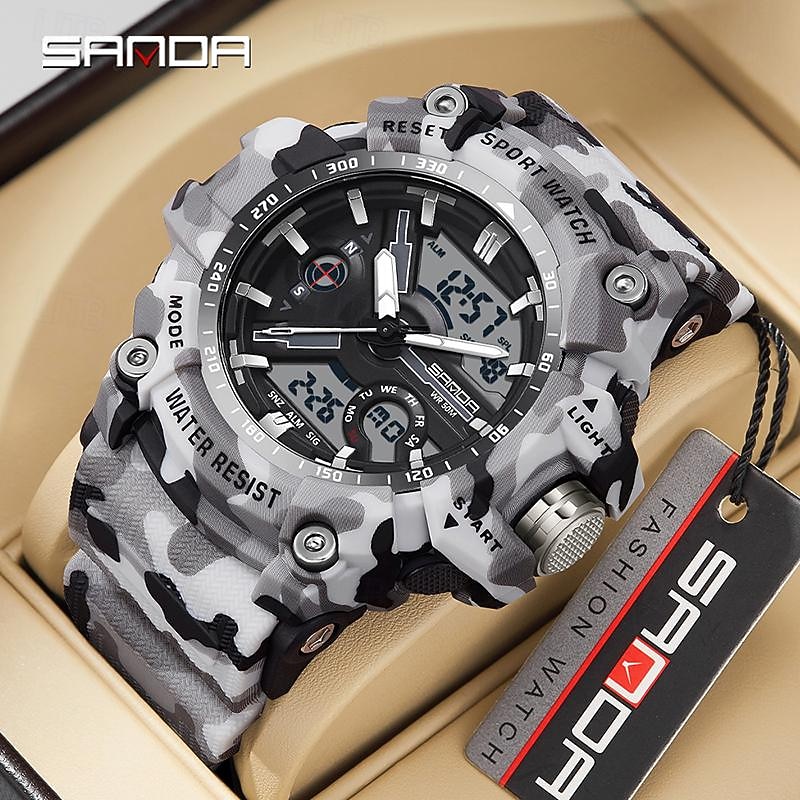 SANDA Men Digital Watch Outdoor Sports Fashion Casual Luminous Stopwatch Alarm Clock Waterproof TPU Watch