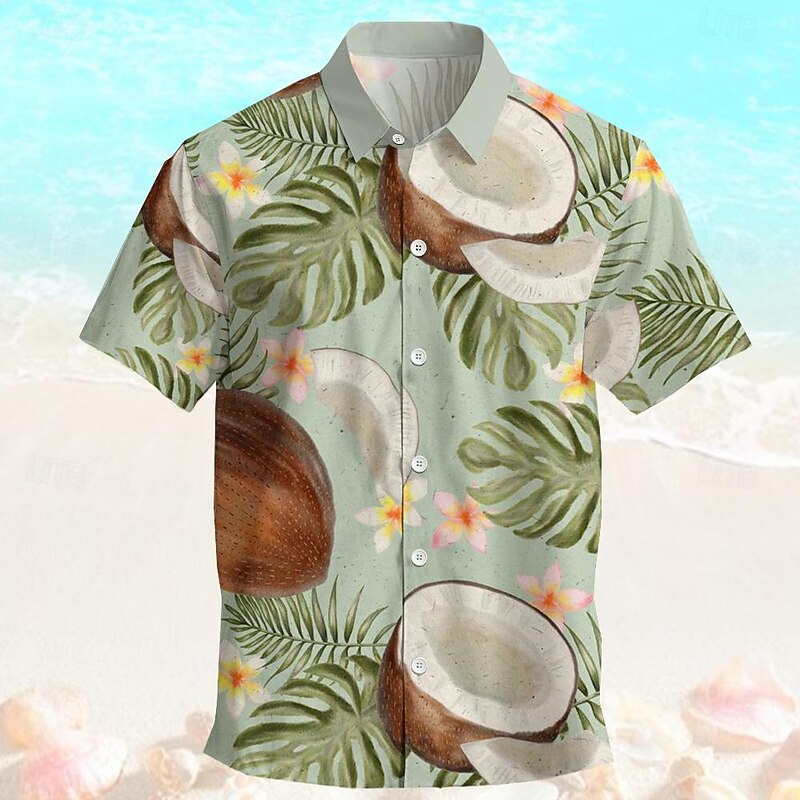 Men's Palm Tree Coconut Summer Hawaiian Shirt Aloha Shirt Short Sleeves Shirt Turndown Hawaiian Casual Resort Outdoor Vacation Street Army Green Green S M L