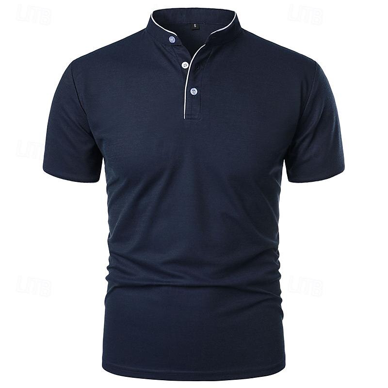 Men's Golf Shirt Golf Polo Work Casual Stand Collar Short Sleeve Basic Modern Color Block Patchwork Button Spring & Summer Regular Fit Wine Pink Navy Blue Green Golf Shirt3