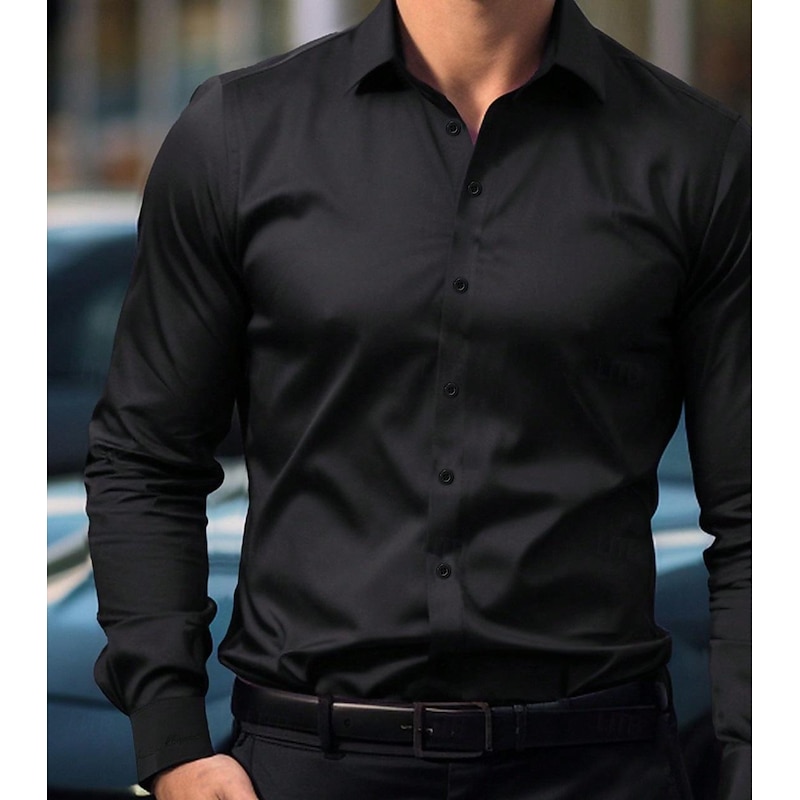Men's Dress Casual Shirt Homecoming Standard Fit Long Sleeve Lapel Solid Color Polyester Black White Pink 20252