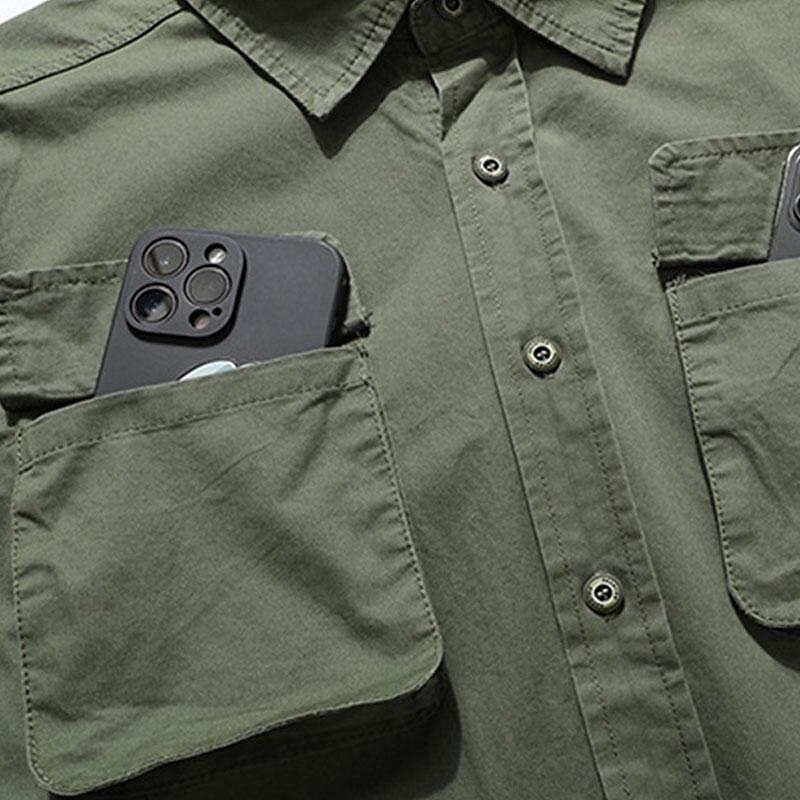 Men's Shirt Workwear Shirts Casual Shirt Work Shirt Button Up Shirt Cargo Shirt Black khaki Army Green Long Sleeve Plain Turndown Vacation Holiday Front Pocket Clothing Apparel Fashion Casual 10