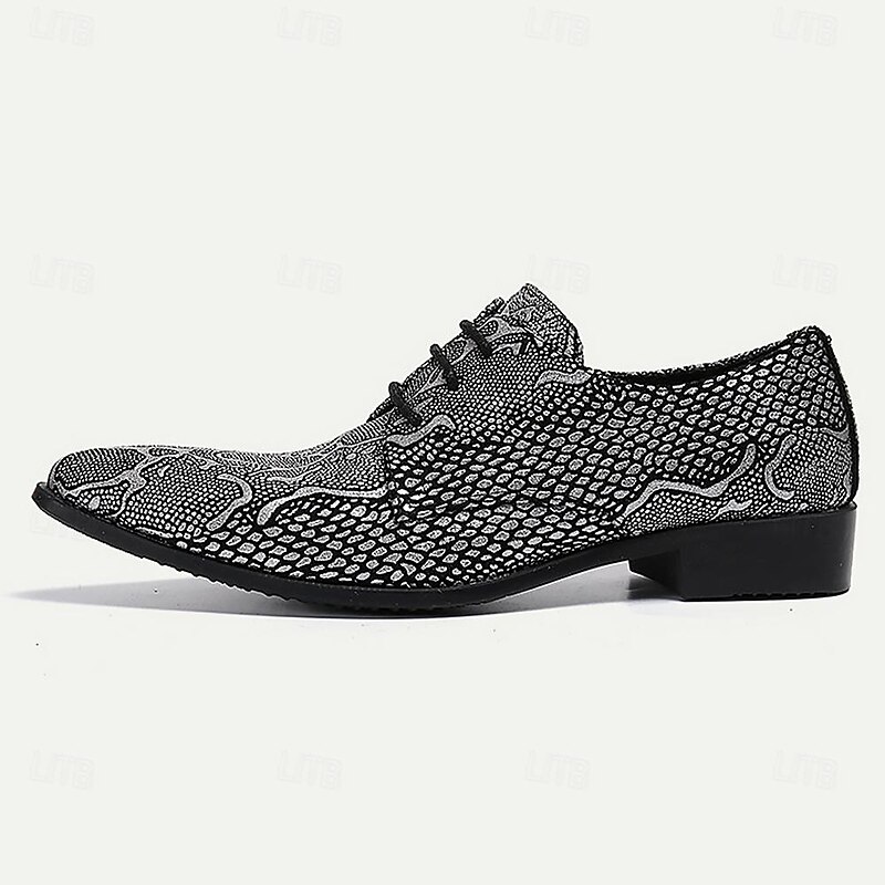 Men's Dress Shoes Printed Oxfords Snakeskin Shoes Leather Italian Full-Grain Cowhide Comfortable Slip Resistant Lace-up Black4