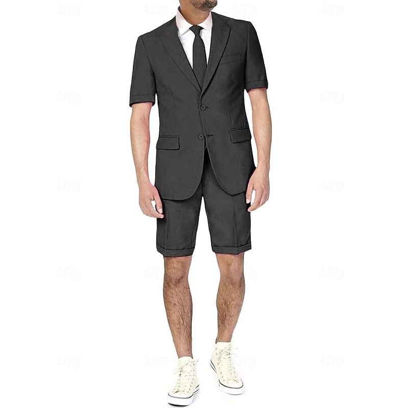 Men's Wedding Party Linen Suits Notch Notch Lapel Black Dark Navy Solid Colored Tailored Fit 2 Piece Single Breasted Two-buttons3