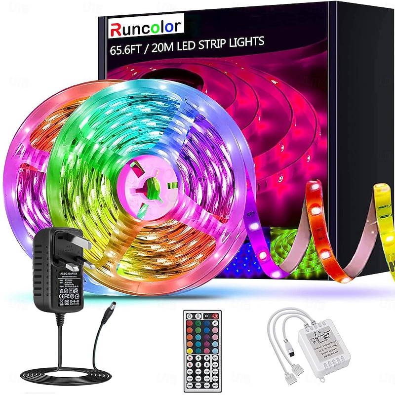 20m 65FT LED RGB Light Strip SMD 5050 Waterproof IP65 Flexible with IR 44 Key Controller for TV Bedroom Party Home Decration 360LEDs 10mm 2x32.8FT2