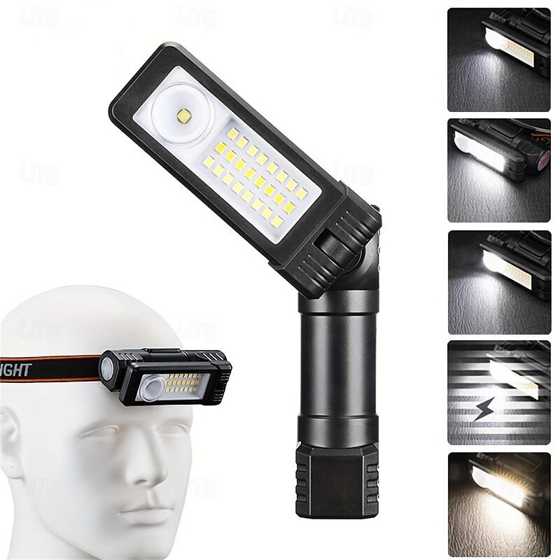 Multifunction Flashlight Headlamp USB Rechargeable Tail Light with Magnetic Adsorption Function Multi-mode Lighting Repair Light for Camping, Traveling and Indoor Outdoor Use