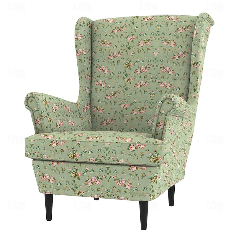 Wingback Chair Cover 100% Cotton with Armrest Cover Floral Quilted Slipcovers Single Seat STANDcover LITB PRIME cover3