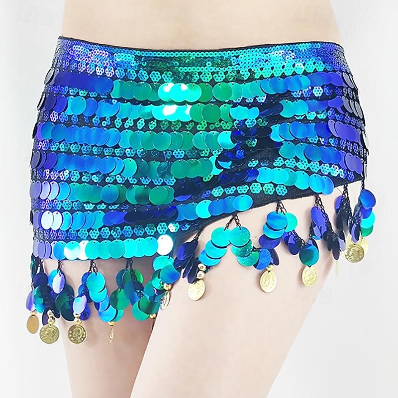 Belly Dance Belt Gold Coin Pure Color Splicing Women's Performance Training High Polyester Sequined