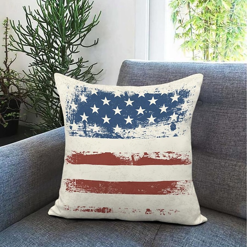 Patriotic Pillows Independence Day America Decorative Toss Pillows Cover 4PC Soft Square Cushion Case Pillowcase for Bedroom Livingroom Sofa Couch Chair3