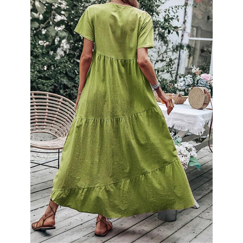 Women's Blue Sky Blue Green Summer Spring Maxi Dress Cotton Linen Dresses Casual Dress Basic Modern Daily Weekend Loose Fit Plain V Neck4