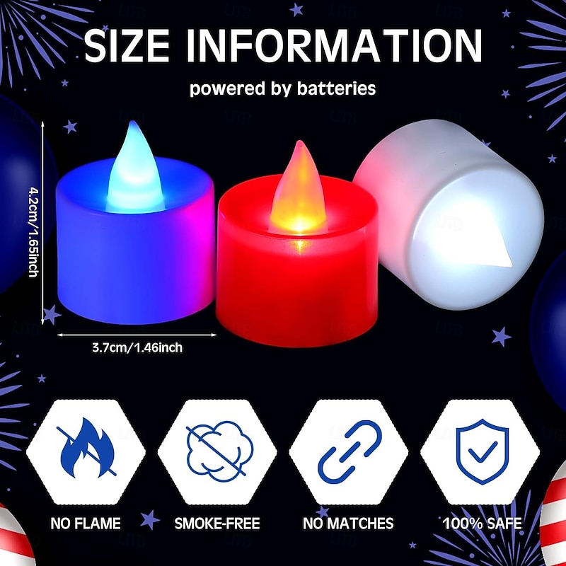 24pcs Flameless Tea Light Independence Day Electronic Candle Light Red White Blue Light July 4th Flashing LED Votive Light Patriotic Fourth of July Independence Labor Memorial Day Home Decoration3