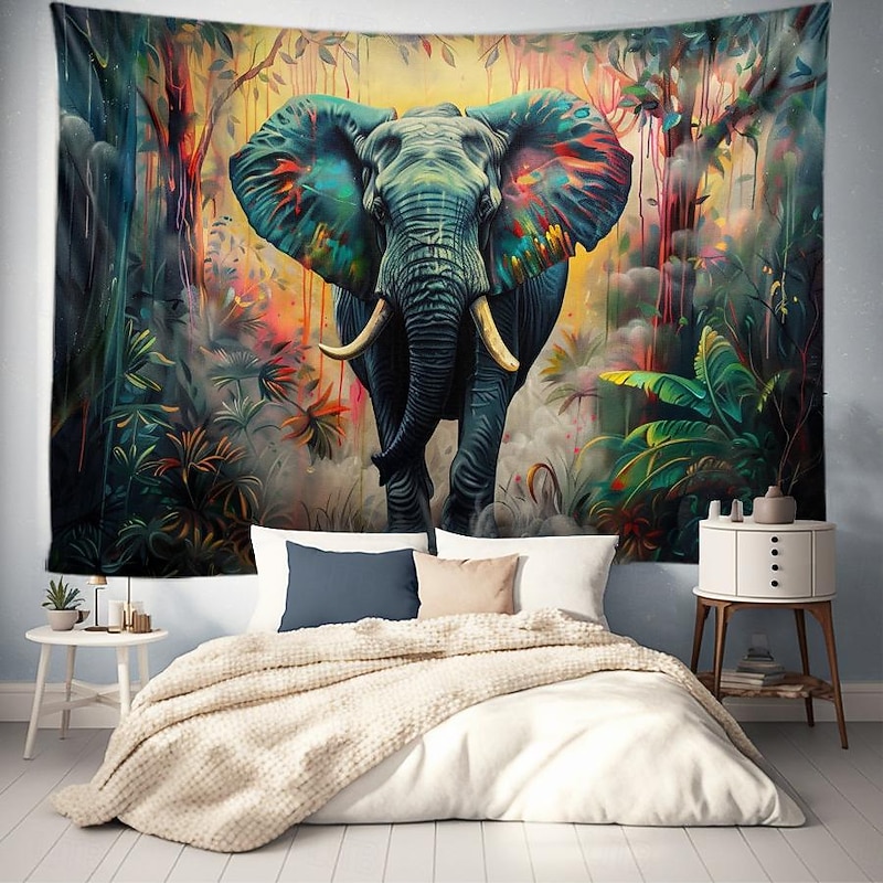 Painting Colorful Elephant Boho Hanging Tapestry Wall Art Large Tapestry Mural Decor Photograph Backdrop Blanket Curtain Home Bedroom Living Room Decoration3