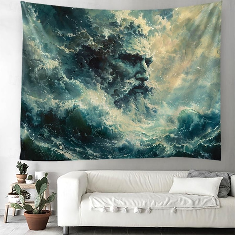 Poseidon God Greek Mythology Hanging Tapestry Wall Art Large Tapestry Mural Decor Photograph Backdrop Blanket Curtain Home Bedroom Living Room Decoration4