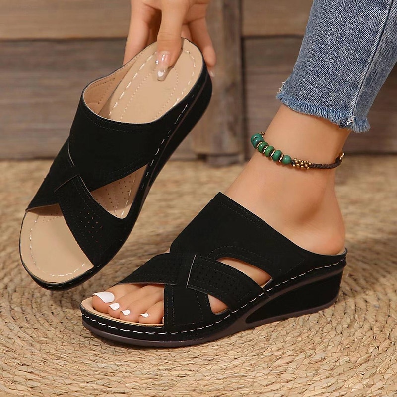 Women's Slip-On Wedge Sandals with Cutout Design, Casual Comfort Orthopedic Summer Shoes for Daily Walk, Beach and Garden Wear4
