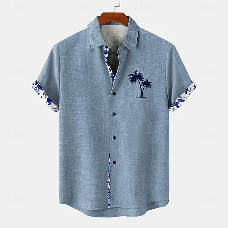 Men's Shirt Linen Shirt Beach Shirt Summer Hawaiian Shirt Daily White Blue Green Short Sleeve Turndown Summer Spring Clothing Apparel - Main Image