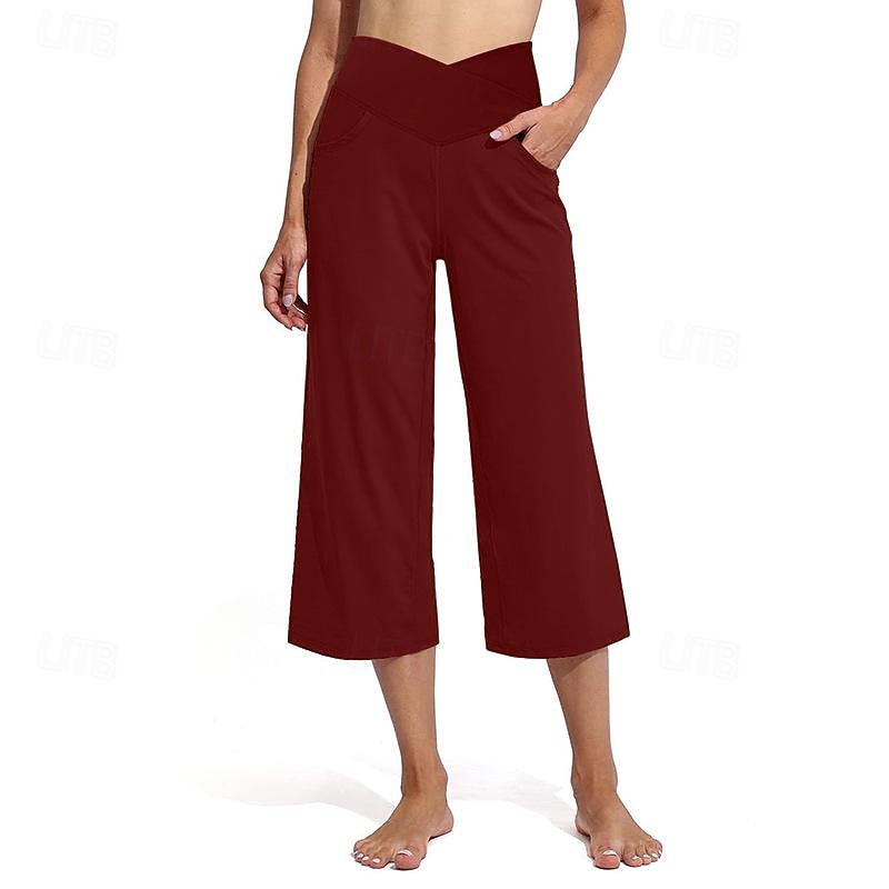 Women's Capri Pants Flares Pocket High Waist Pilates Gym Workout Workout Capri Pants Solid Color Black Burgundy Dark Navy Sports Activewear Stretchy Loose Fit4