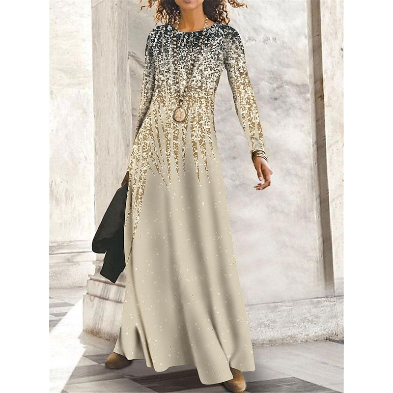 Women's Maxi Dress Vintage Bohemian A Line Dress Crew Neck Long Sleeve Casual Winter Dress Shift Dress Fashion Modern Mature Outdoor Daily Date Regular Fit Ombre Yellow Blue Purple Khaki Fall Winter