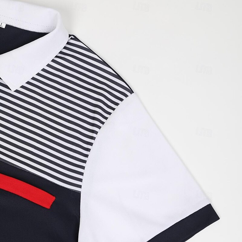 Men's Polo Shirt Golf Shirt Casual Holiday Ribbed Polo Collar Short Sleeve Fashion Basic Color Block Stripes Classic Summer Regular Fit White Yellow Burgundy Navy Blue Sky Blue Polo Shirt4