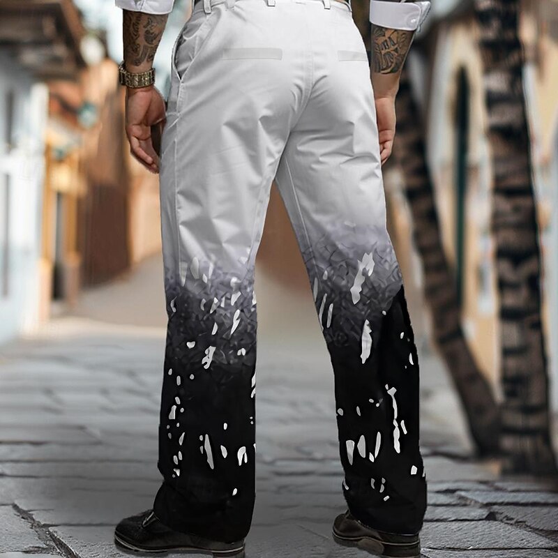 Men's Geometric Dress Pants Mid Waist Business Casual Wedding Dailywear Pocket Straight Leg Trousers Summer Spring Fall 3D Print White2
