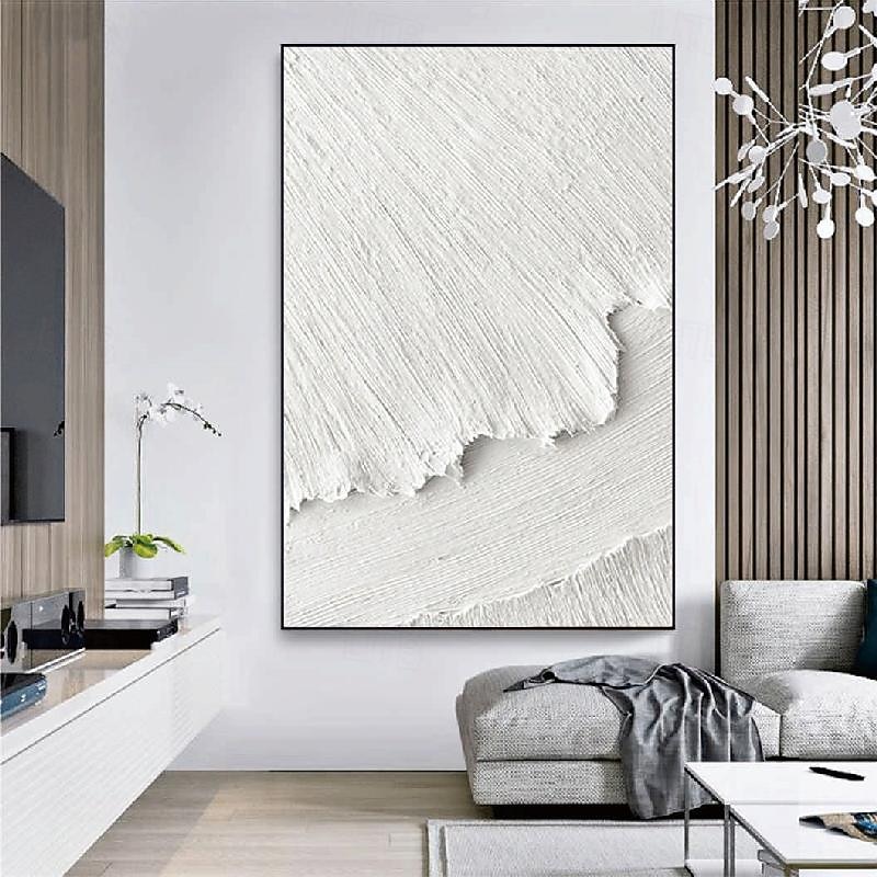 White 3D Abstract Painting handmade 3D Textured white painting Wall Art White Modern Canvas Art pciture for  Living Room Decor Trendy Home Decor Hotel Art Piece