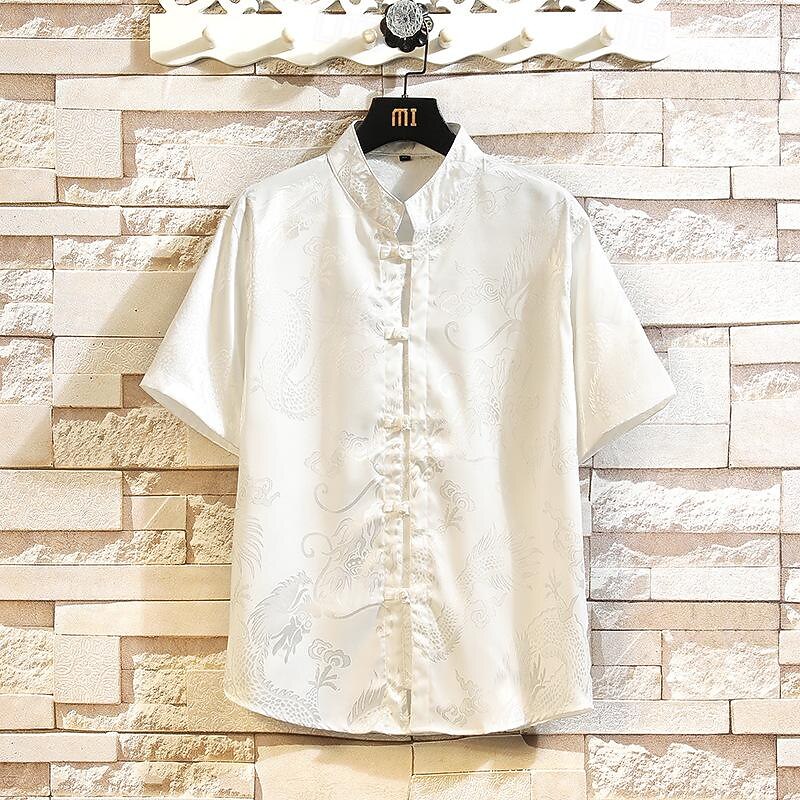 Men's Shirt Chinese Collar Shirt Mandarin Collar Shirt Summer Shirt Casual Shirt Button Up Shirt Black White Red Gray Short Sleeve Plain Mandarin Collar Vacation Holiday Clothing Apparel Fashion