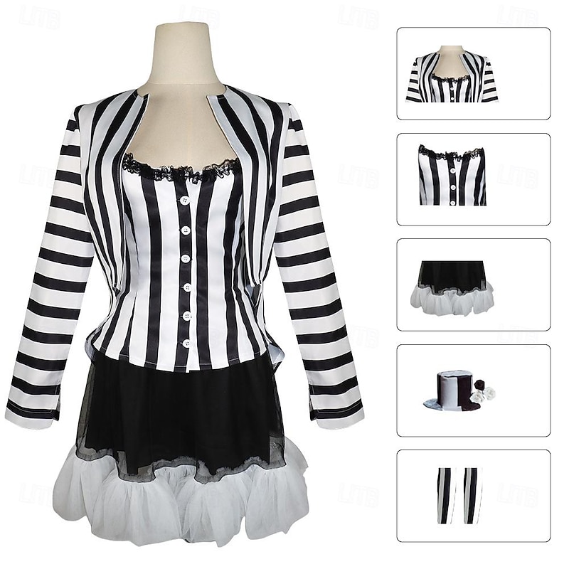 Couples Beetlejuice Beetlejuice Cosplay Costume Outfits Men's Women's Movie Cosplay Cosplay Costume Party Halloween Carnival Masquerade Event / Party Masquerade4