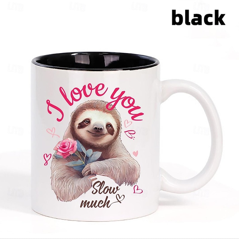 1PC I Love You Slow Much Coffee Mug Ceramic Coffee Cups Cute Sloth Water Cups Summer Winter Drinkware Birthday Gifts Holiday Gifts New Year Gifts Valentine's Day Gifts3