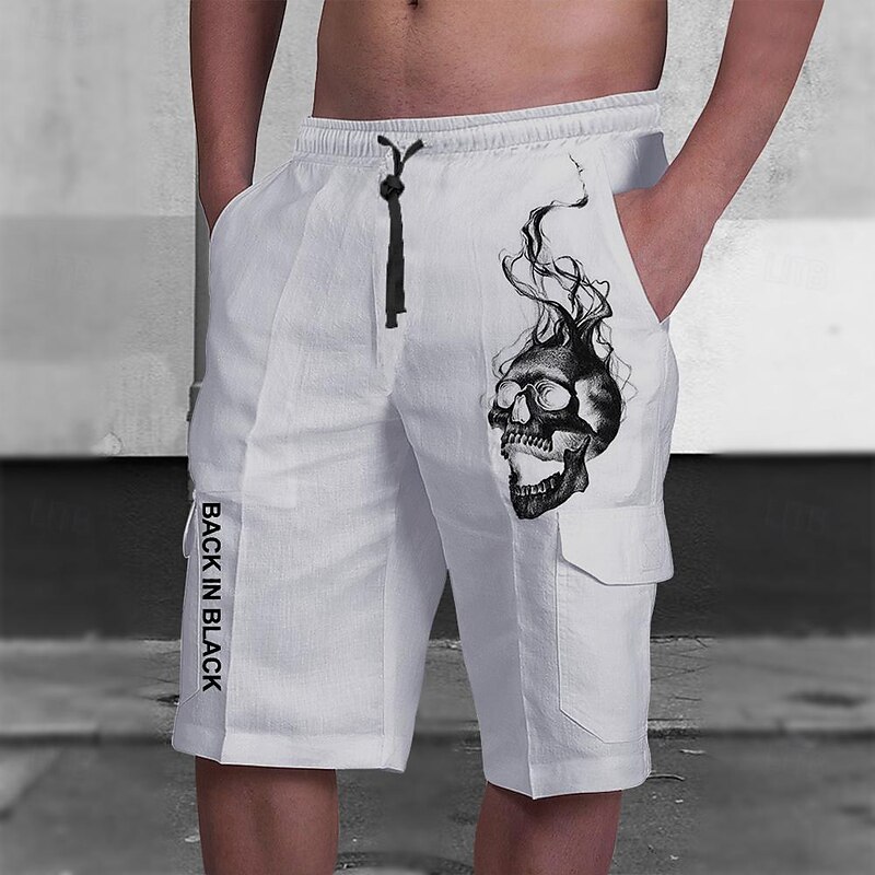 Men's Skull Halloween Costumes Shorts Mid Waist Vacation Fashion Streetwear Outdoor Casual Holiday Drawstring Side Pockets Designer Clothing Apparel