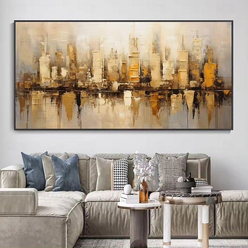 Handmade Oil Painting Canvas Wall Art Decoration Modern Abstract Urban Architecture for Living Room Home Decor Rolled Frameless Unstretched Painting